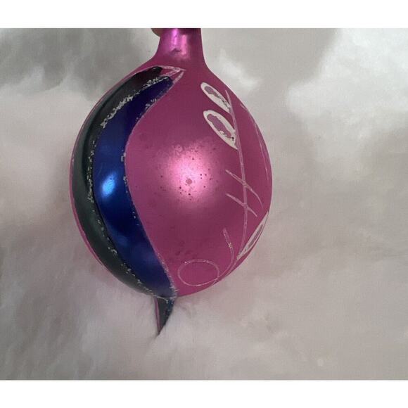 Mercury Glass Christmas Ornament Pink Blue Green Stripes White Glitter Poland - Picture 9 of 10